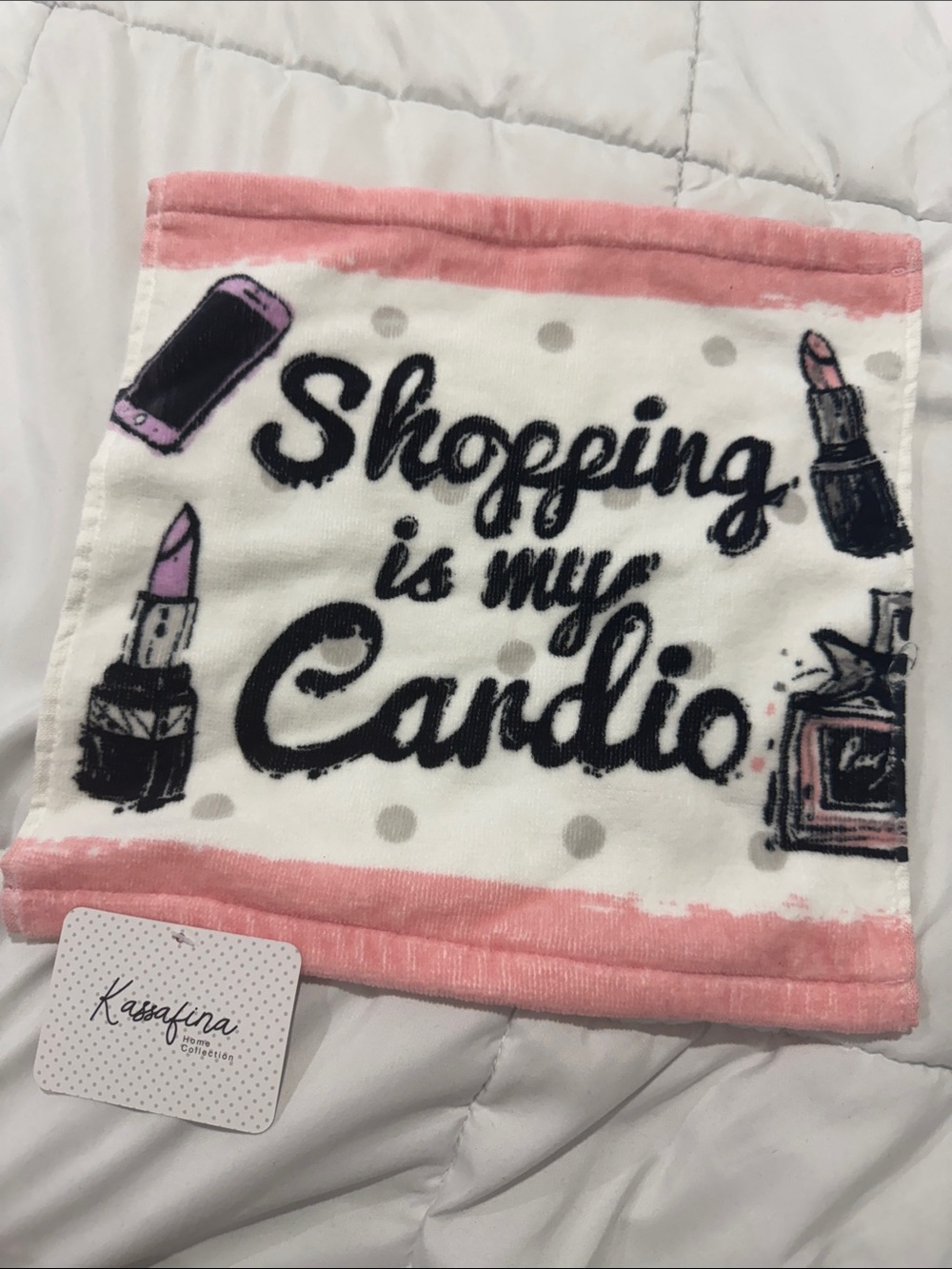 NEW Kassafina Pink 'Shopping Is My Cardio' Decorative Home Accent Towel